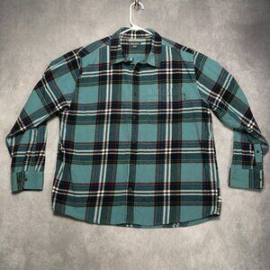 Eddie Bauer Mens Plaid Flannel Shirt size XXL Long Sleeve Button Up Pocket Blue
